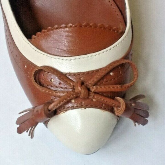 new Size 8.5 Narrow COGNAC & CREAM Ralph Lauren KALIDA Spectator Slingback Shoes - Picture 3 of 11